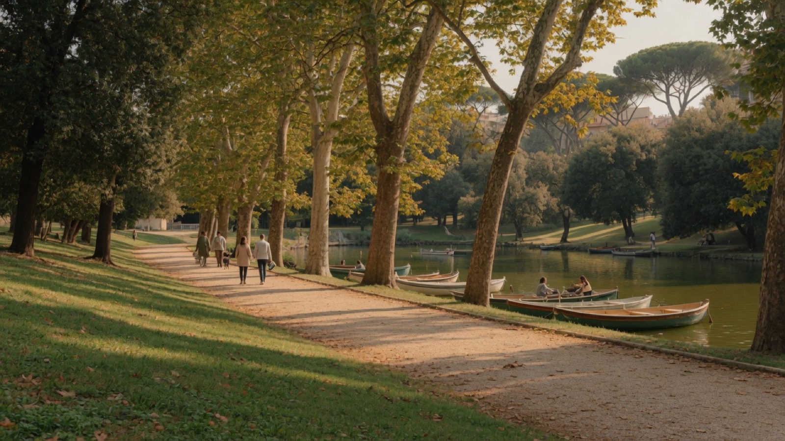 Soft Cork daylight view of Villa Borghese tree paths in Rome