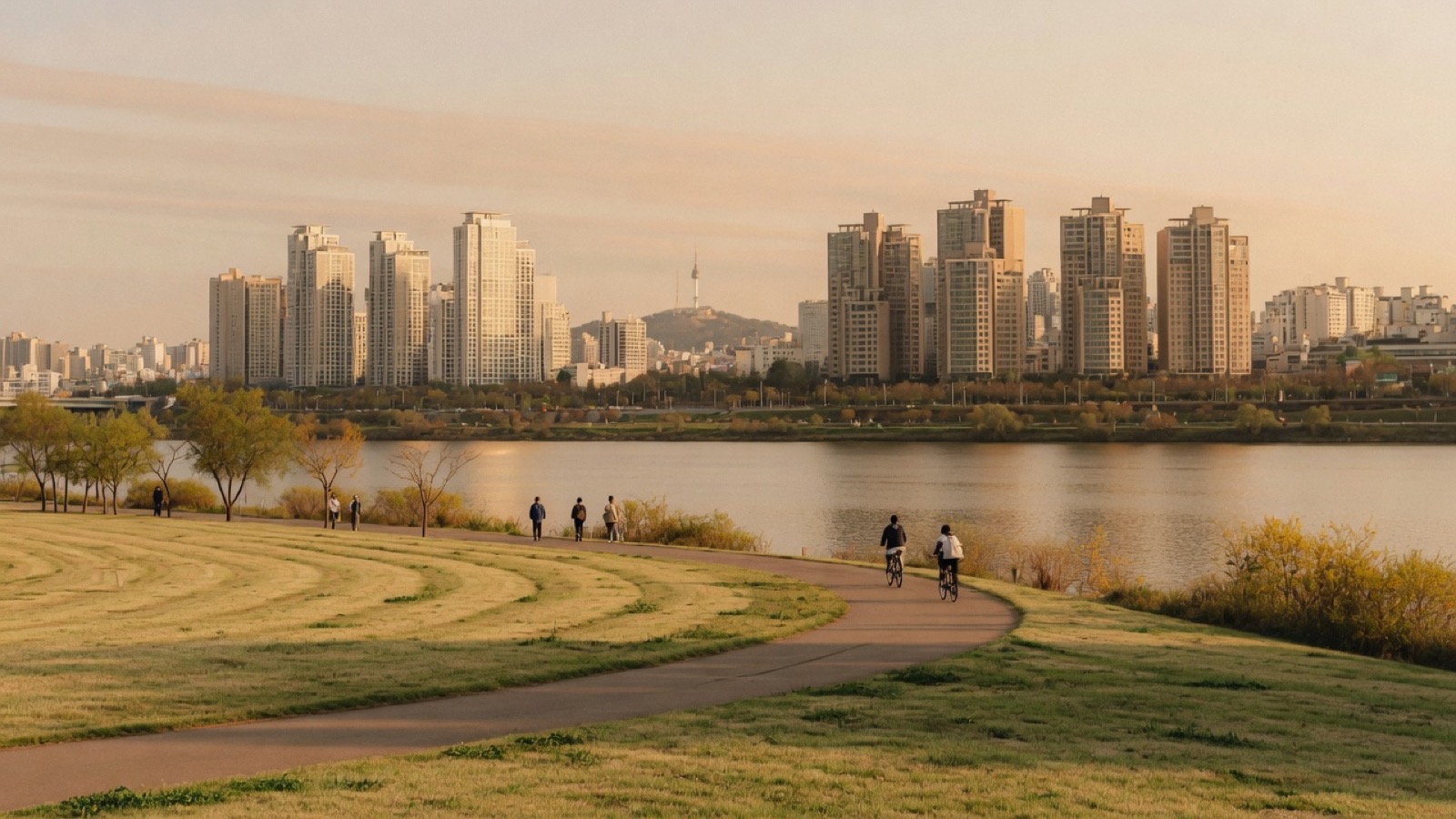 Soft Cork hero of Seoul river park and city light for company hangouts