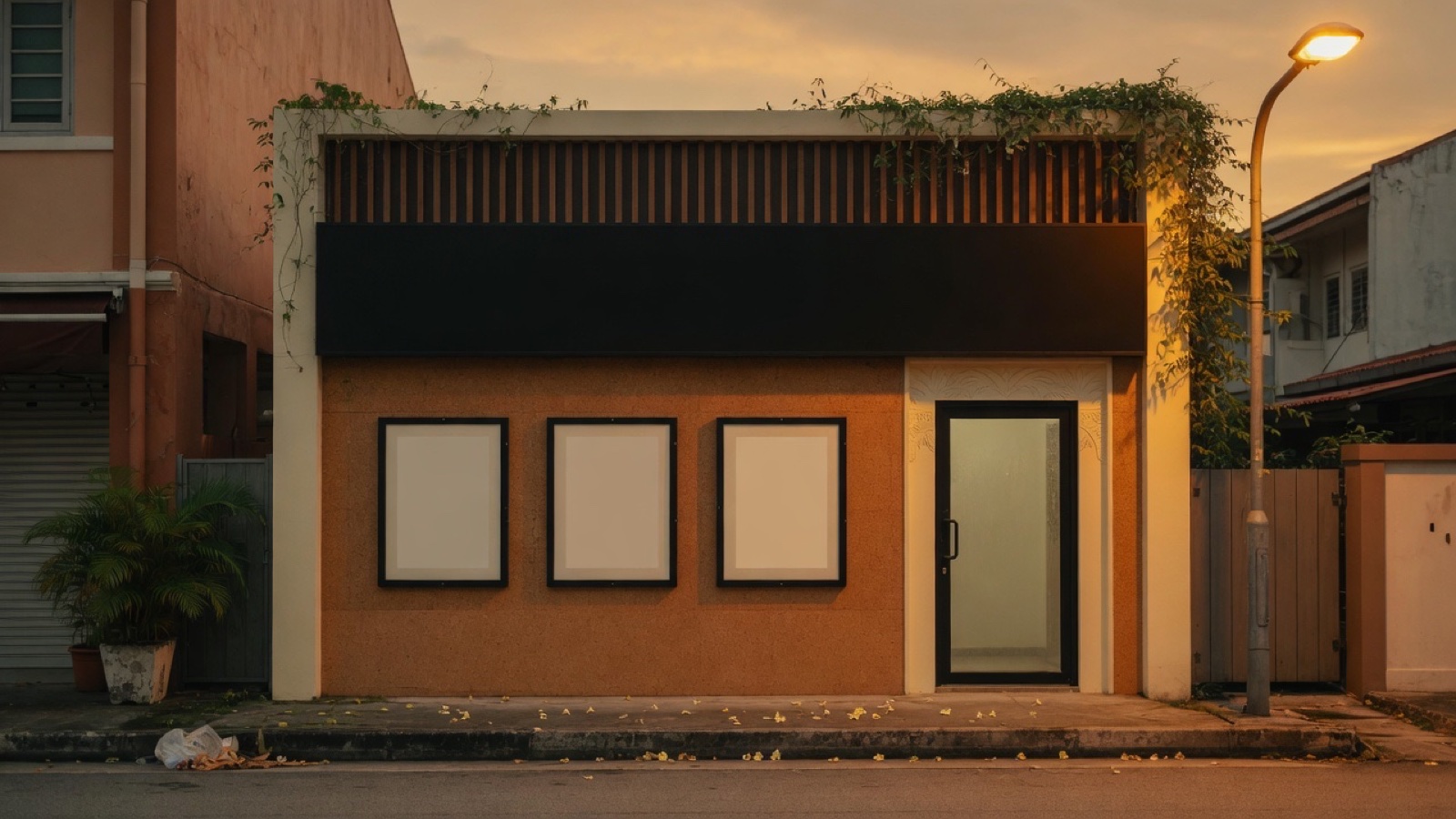 Cinema street frontage dusk Singapore