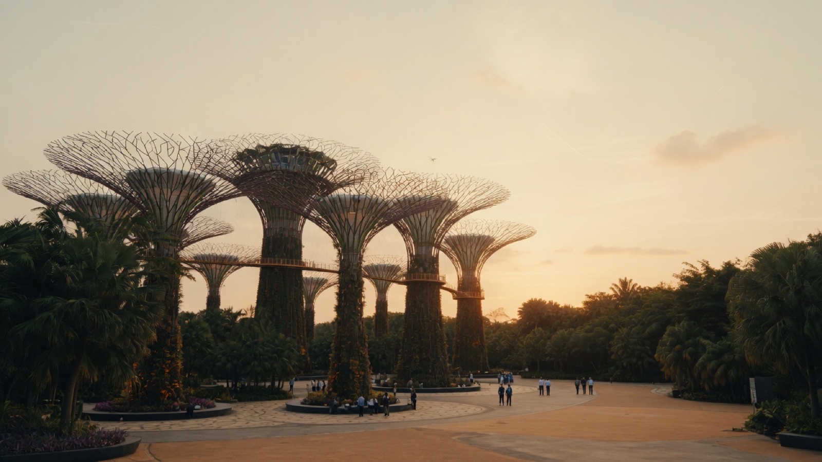 Supertree Grove evening lights Gardens by the Bay Singapore