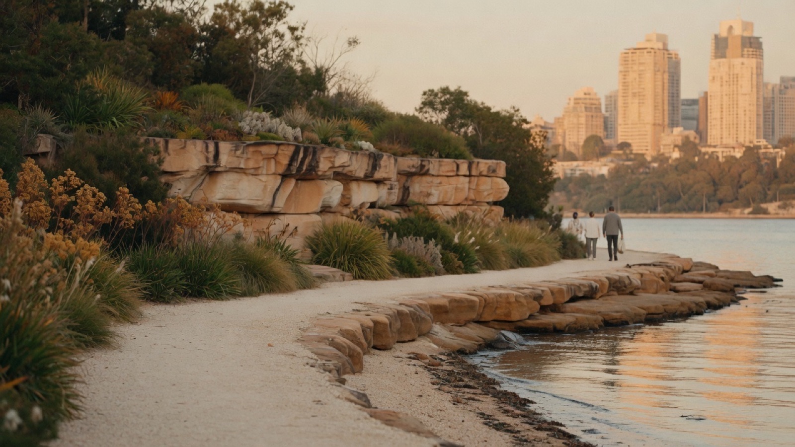 Harbour headland park paths Barangaroo Sydney