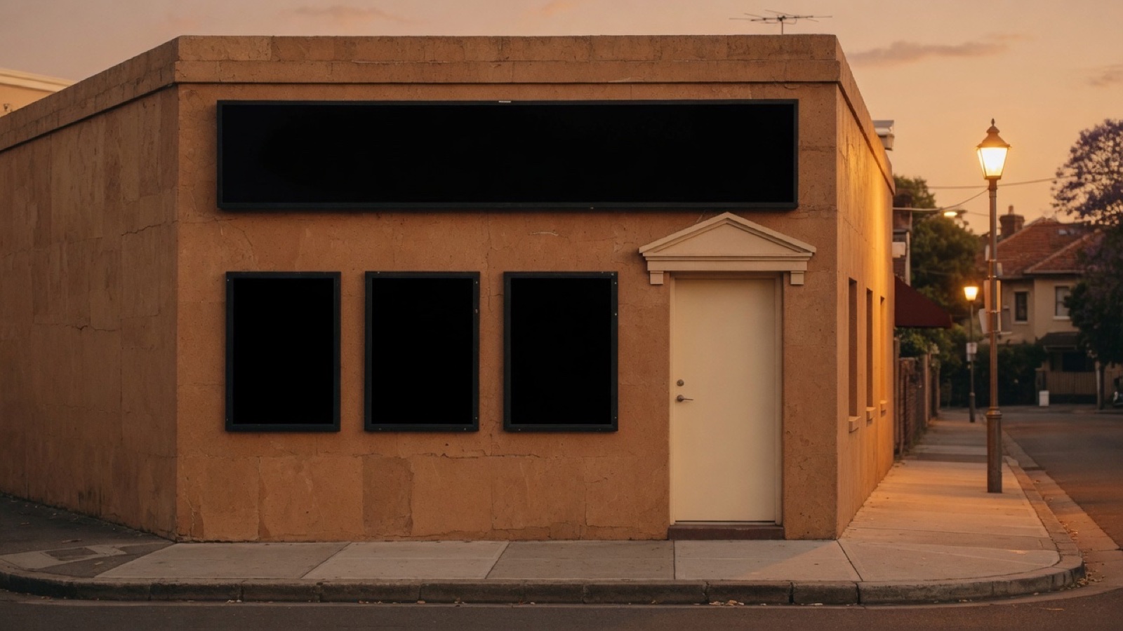 Cinema street frontage dusk Sydney
