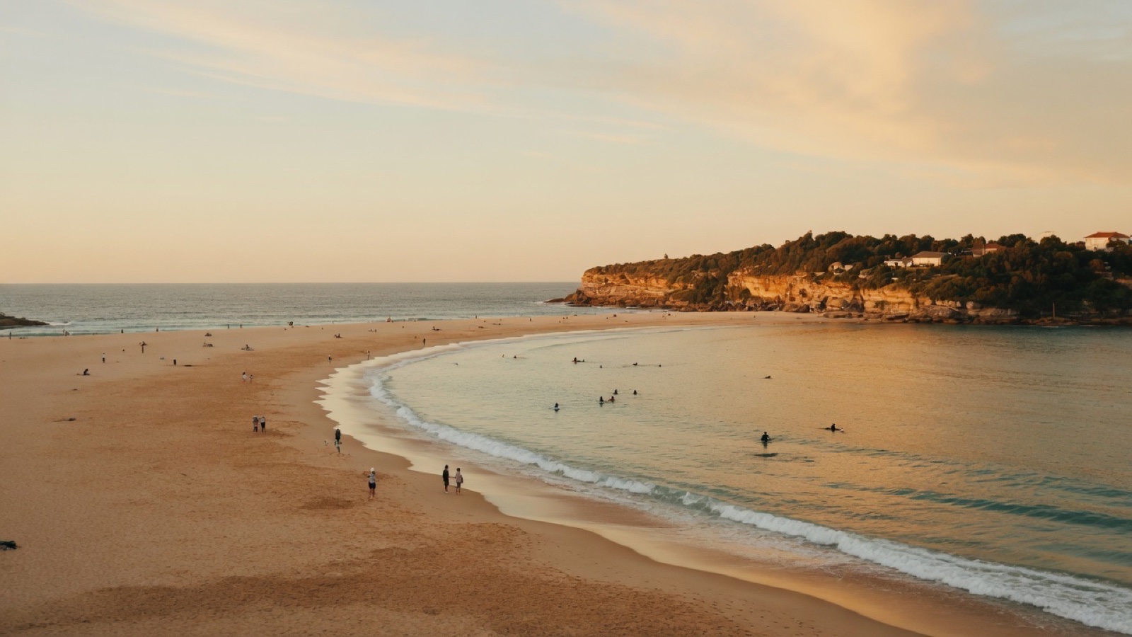 Coastal cliff path over ocean near Sydney in golden light