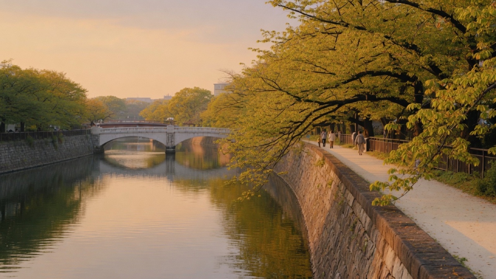 River walkway with cherry trees Meguro Tokyo