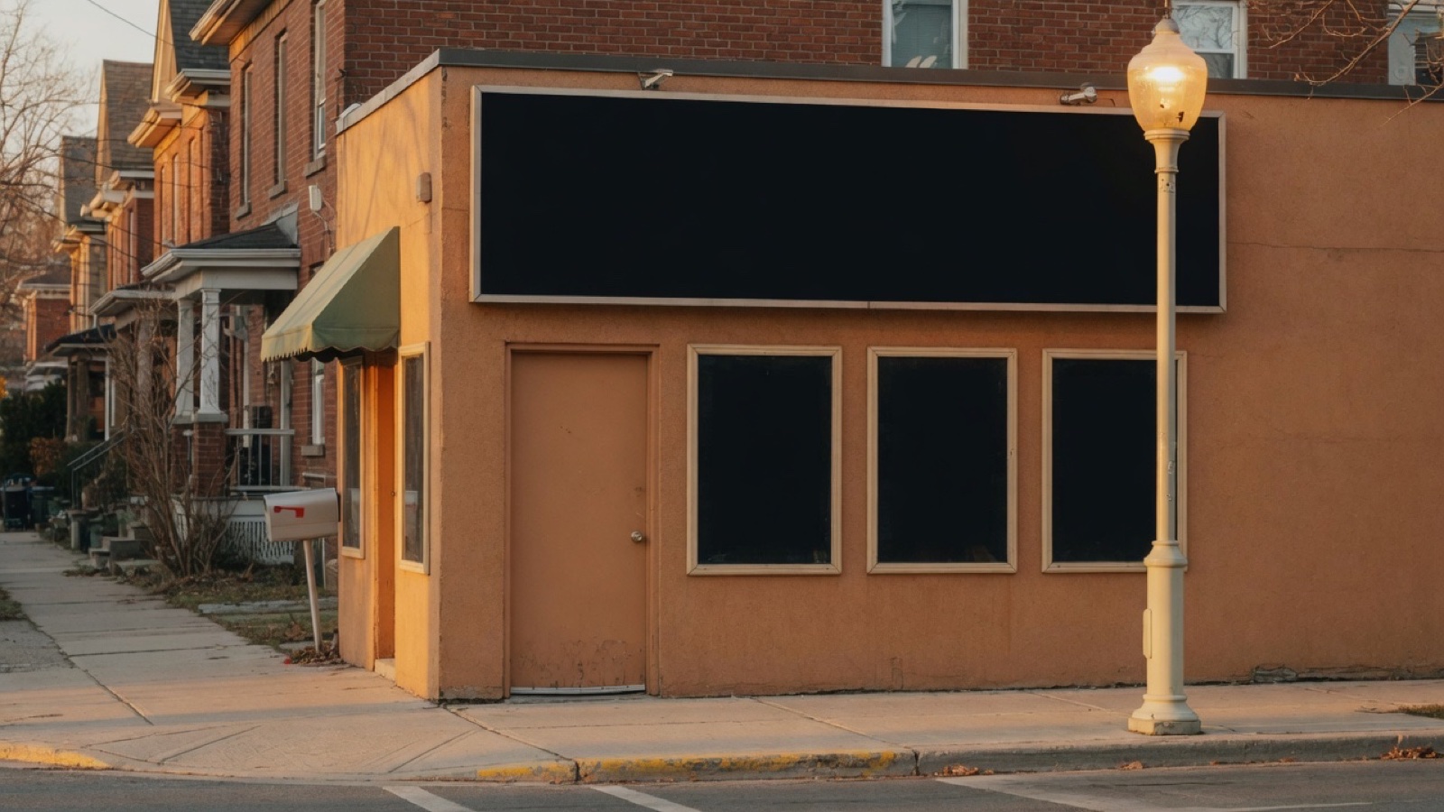 Cinema street frontage dusk Toronto