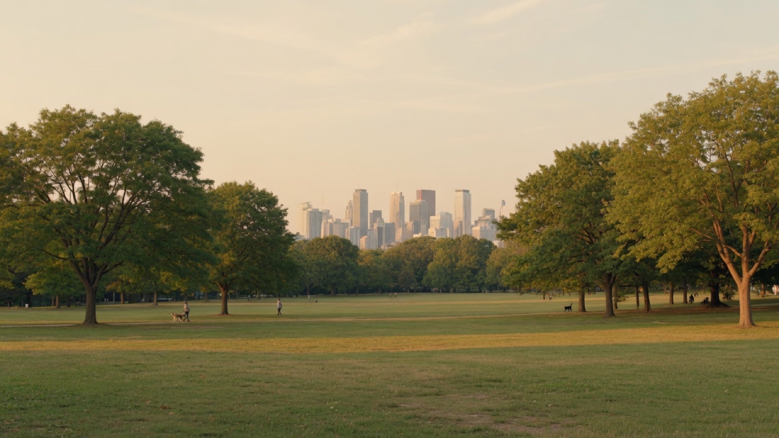 Trinity Bellwoods lawn trees in warm evening light Toronto
