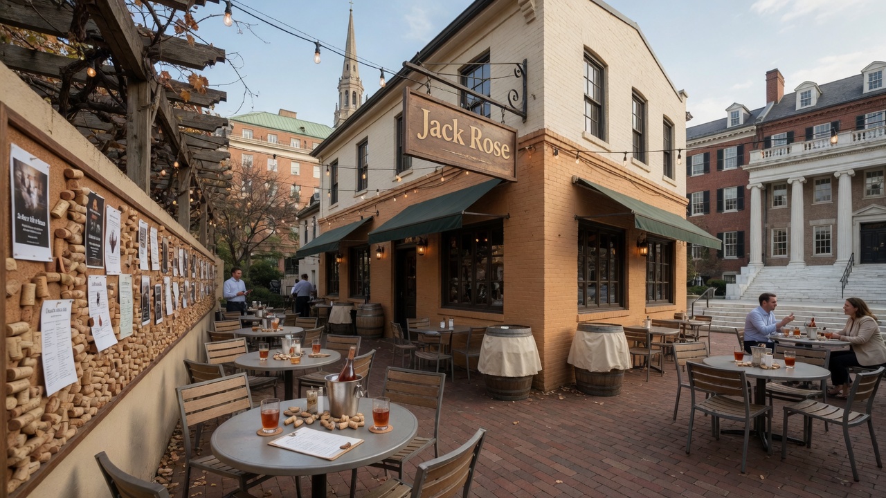 Jack Rose rooftop terrace with colleagues sharing drinks at sunset