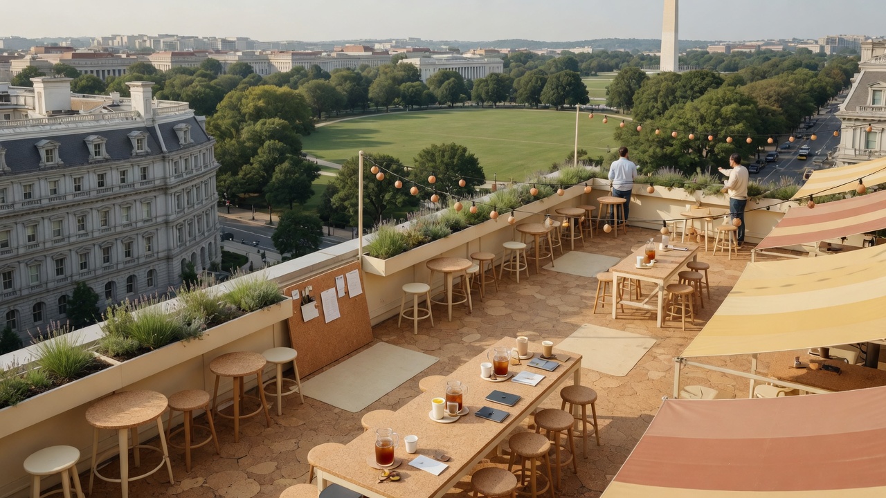 Downtown D.C. rooftop deck with professional groups end-of-day